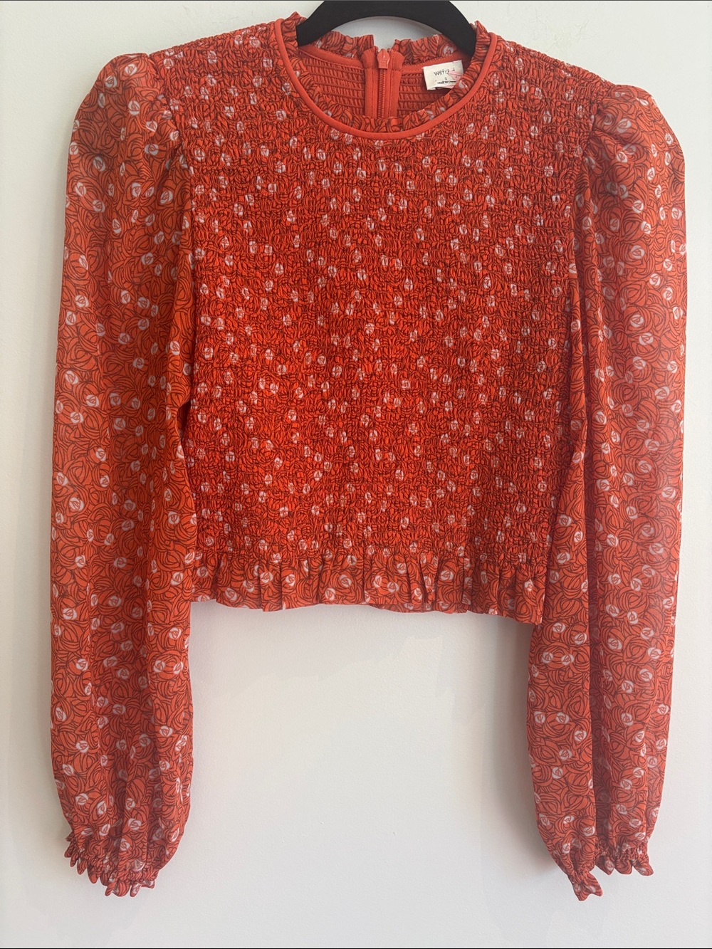 Wilfred by Aritzia Rust Floral Smocked Blouse – Size Small